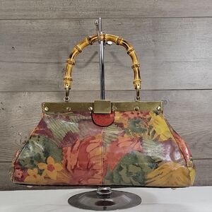 Patricia Nash Floral Print Leather Bamboo Handle Women's Handbag